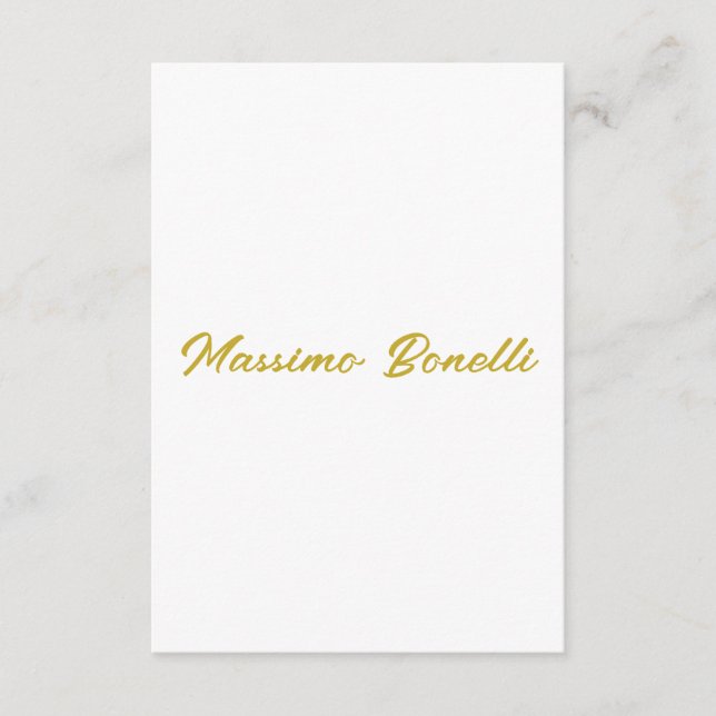Calligraphy Elegant Gold White Plain Simple Name Enclosure Card (Front)