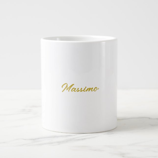 Calligraphy Elegant Gold White Plain Simple Name Giant Coffee Mug (Front)