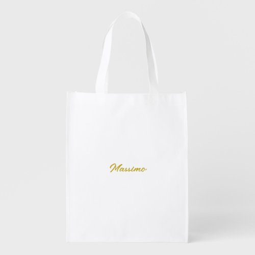 Calligraphy Elegant Gold White Plain Simple Name Grocery Bag
