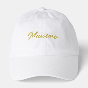 Calligraphy Elegant Gold White Plain Simple Name Hat