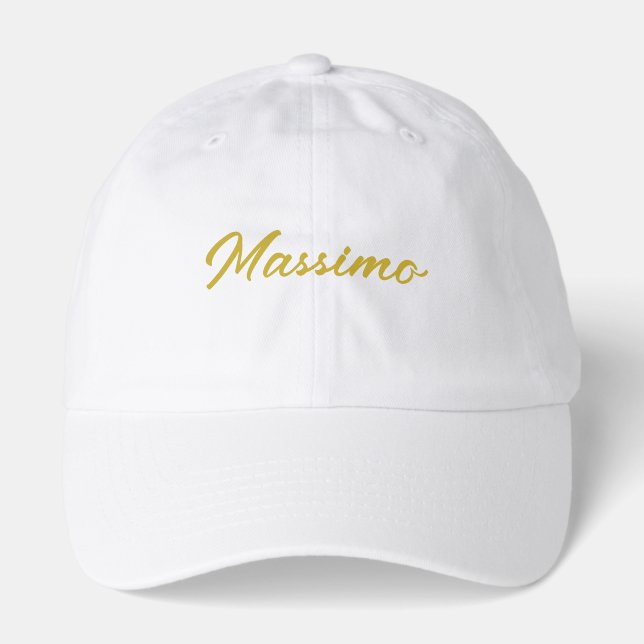 Calligraphy Elegant Gold White Plain Simple Name Hat (Front)