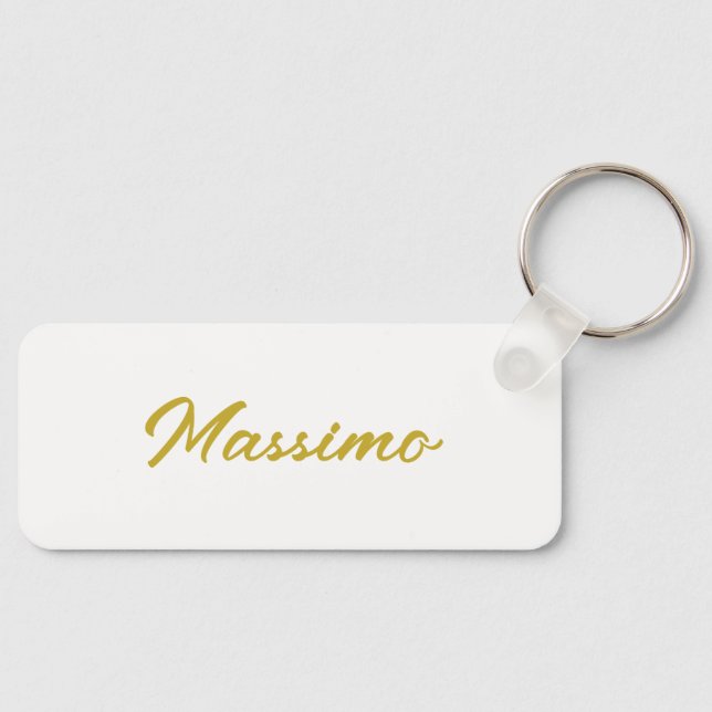 Calligraphy Elegant Gold White Plain Simple Name Keychain (Front)