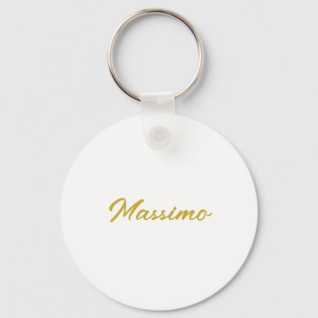 Calligraphy Elegant Gold White Plain Simple Name Keychain (Front)