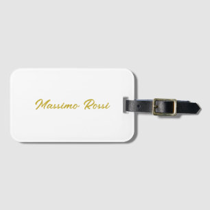 Calligraphy Elegant Gold White Plain Simple Name Luggage Tag