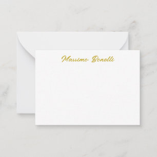 Calligraphy Elegant Gold White Plain Simple Name Note Card