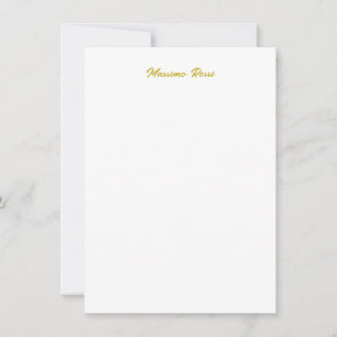 Calligraphy Elegant Gold White Plain Simple Name Note Card
