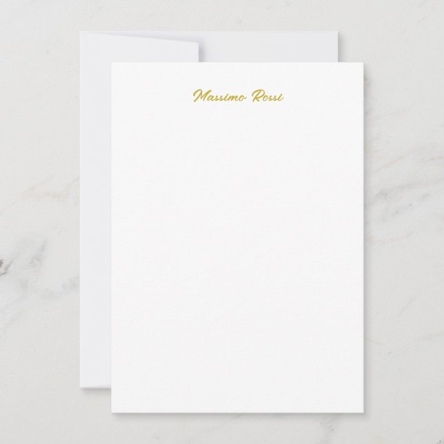 Calligraphy Elegant Gold White Plain Simple Name Note Card (Front)