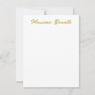 Calligraphy Elegant Gold White Plain Simple Name Note Card