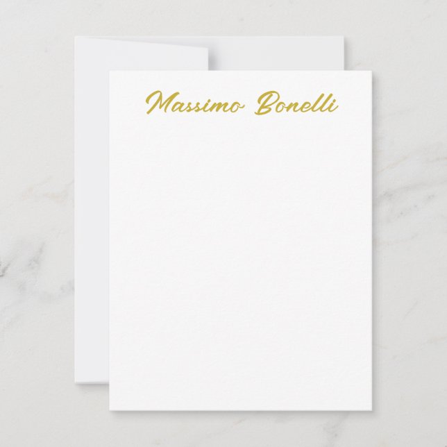 Calligraphy Elegant Gold White Plain Simple Name Note Card (Front)