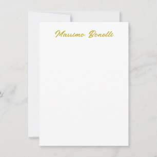 Calligraphy Elegant Gold White Plain Simple Name Note Card