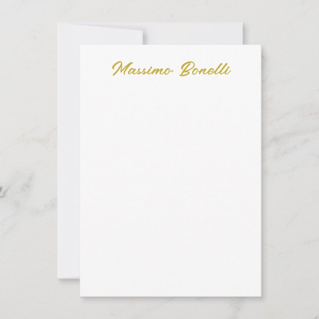 Calligraphy Elegant Gold White Plain Simple Name Note Card (Front)