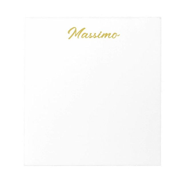 Calligraphy Elegant Gold White Plain Simple Name Notepad (Front)