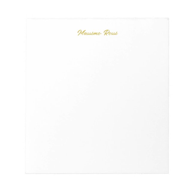 Calligraphy Elegant Gold White Plain Simple Name Notepad (Front)