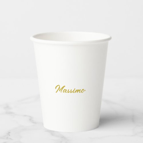 Calligraphy Elegant Gold White Plain Simple Name Paper Cups