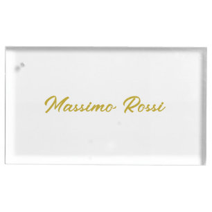Calligraphy Elegant Gold White Plain Simple Name Place Card Holder