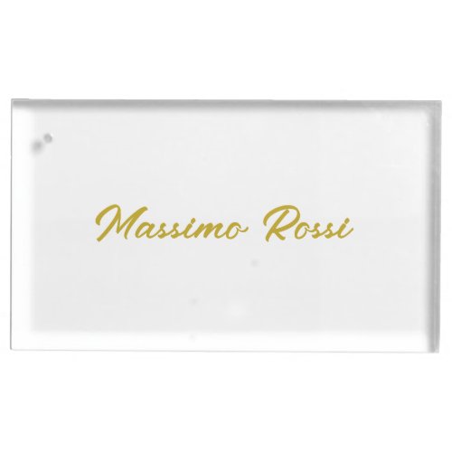Calligraphy Elegant Gold White Plain Simple Name Place Card Holder