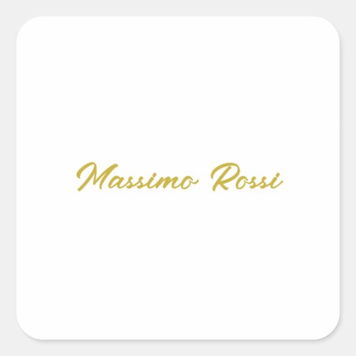 Calligraphy Elegant Gold White Plain Simple Name Square Sticker