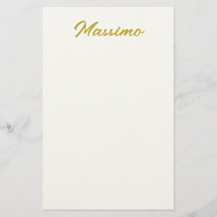 Calligraphy Elegant Gold White Plain Simple Name Stationery