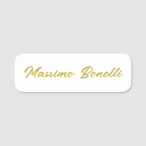 Calligraphy Elegant Gold White Plain Simple Name Tag