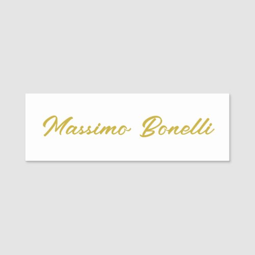 Calligraphy Elegant Gold White Plain Simple Name Tag