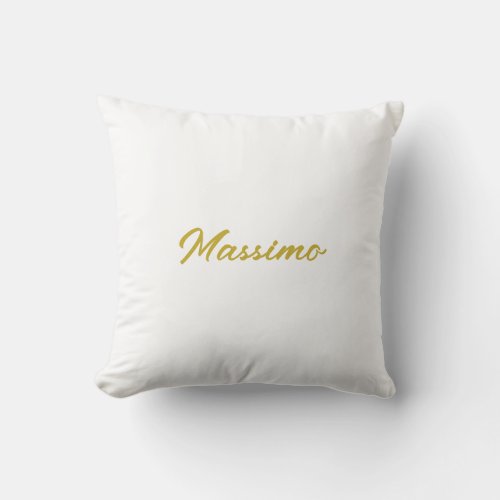 Calligraphy Elegant Gold White Plain Simple Name Throw Pillow