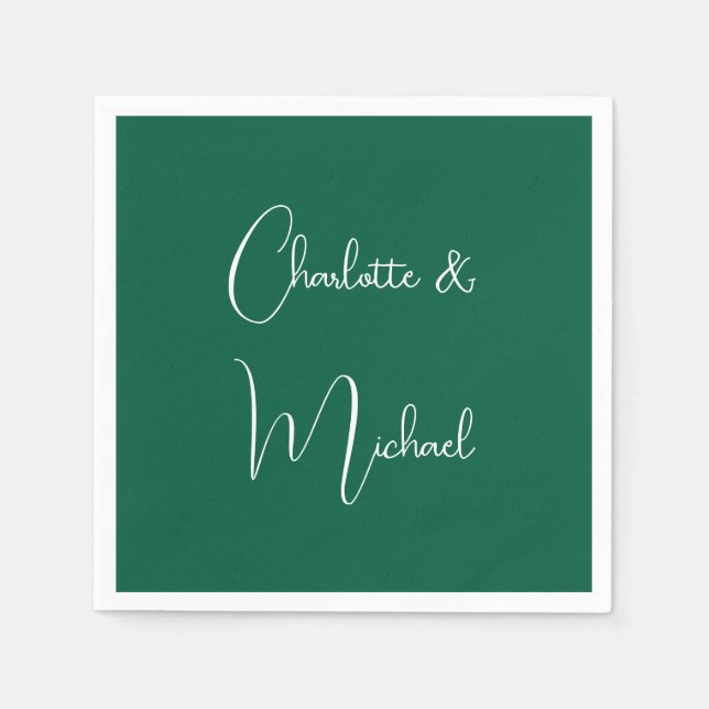 Calligraphy Elegant Green Plain Simple Names Napkins (Front)