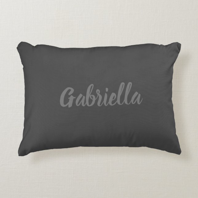 Calligraphy Elegant Grey Plain Simple Name Accent Pillow (Front)