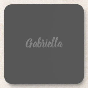 Calligraphy Elegant Grey Plain Simple Name Beverage Coaster