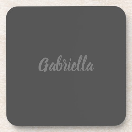 Calligraphy Elegant Grey Plain Simple Name Beverage Coaster