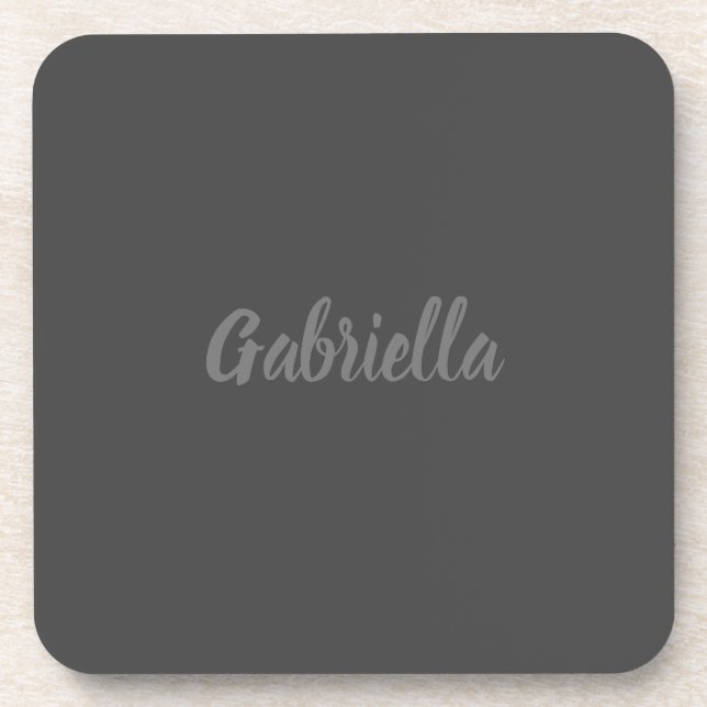 Calligraphy Elegant Grey Plain Simple Name Beverage Coaster (Front)