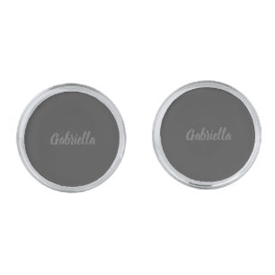 Calligraphy Elegant Grey Plain Simple Name Cufflinks
