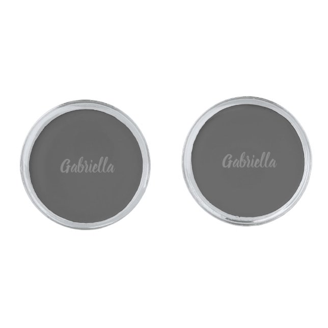 Calligraphy Elegant Grey Plain Simple Name Cufflinks (Front)