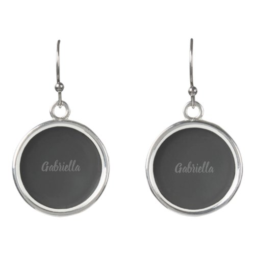 Calligraphy Elegant Grey Plain Simple Name Earrings