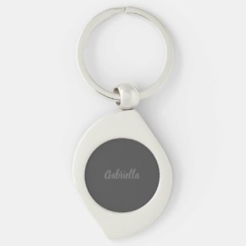 Calligraphy Elegant Grey Plain Simple Name Keychain by made_in_atlantis at Zazzle