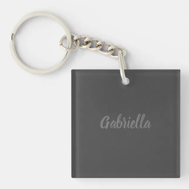 Simple Name Keychains Calligraphy Elegant Grey Plain Simple Name Keychain | Zazzle