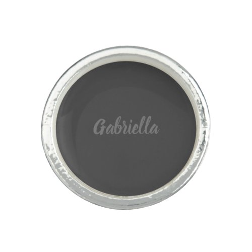 Calligraphy Elegant Grey Plain Simple Name Ring