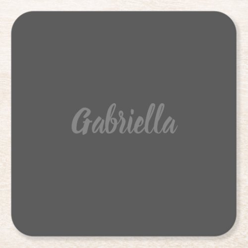 Calligraphy Elegant Grey Plain Simple Name Square Paper Coaster