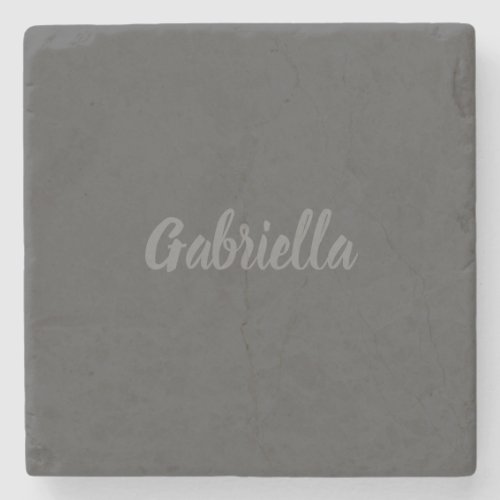 Calligraphy Elegant Grey Plain Simple Name Stone Coaster