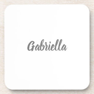 Calligraphy Elegant Grey White Plain Simple Name Beverage Coaster