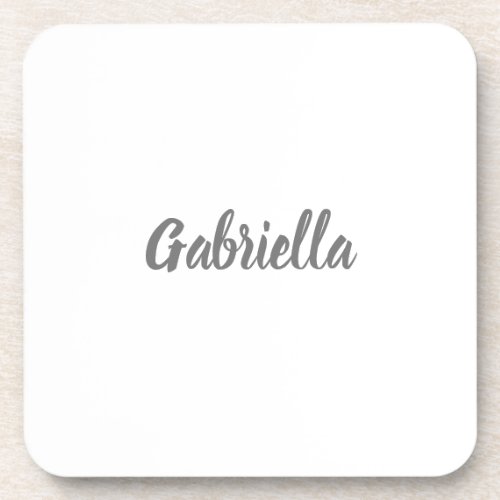 Calligraphy Elegant Grey White Plain Simple Name Beverage Coaster