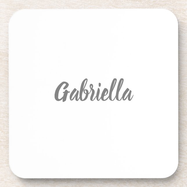 Calligraphy Elegant Grey White Plain Simple Name Beverage Coaster (Front)