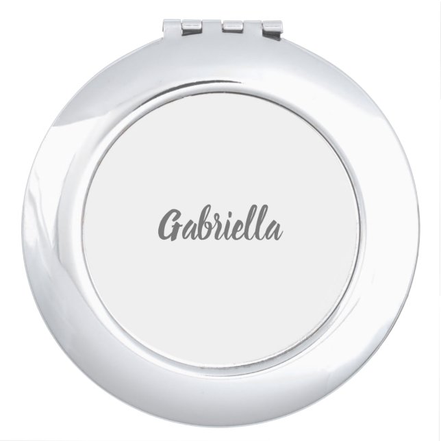 Calligraphy Elegant Grey White Plain Simple Name Compact Mirror (Front)