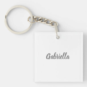 Calligraphy Elegant Grey White Plain Simple Name Keychain