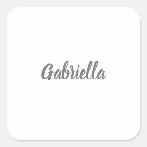 Calligraphy Elegant Grey White Plain Simple Name Square Sticker