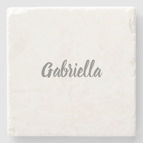 Calligraphy Elegant Grey White Plain Simple Name Stone Coaster