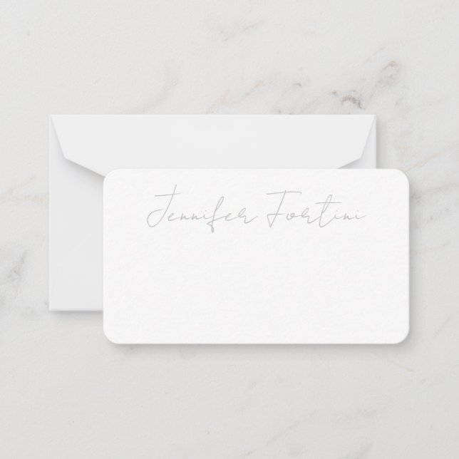 Calligraphy Elegant Grey & White Plain Simple Note Card (Front)