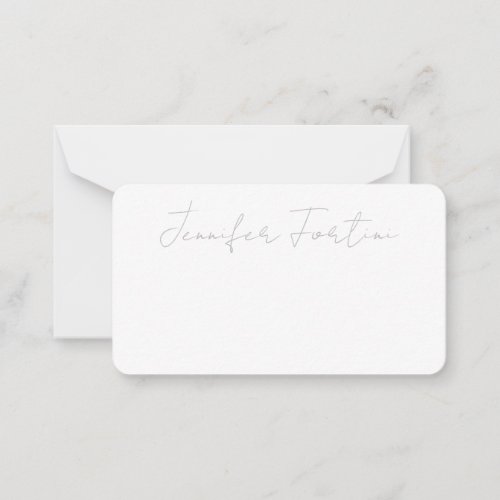 Calligraphy Elegant Grey  White Plain Simple Note Card