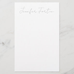 Calligraphy Elegant Grey & White Plain Simple Stationery