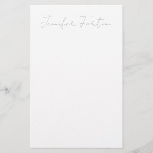 Calligraphy Elegant Grey  White Plain Simple Stationery