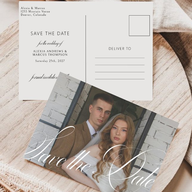 Calligraphy Elegant Horizontal Wedding Photo Save The Date (Creator Uploaded)